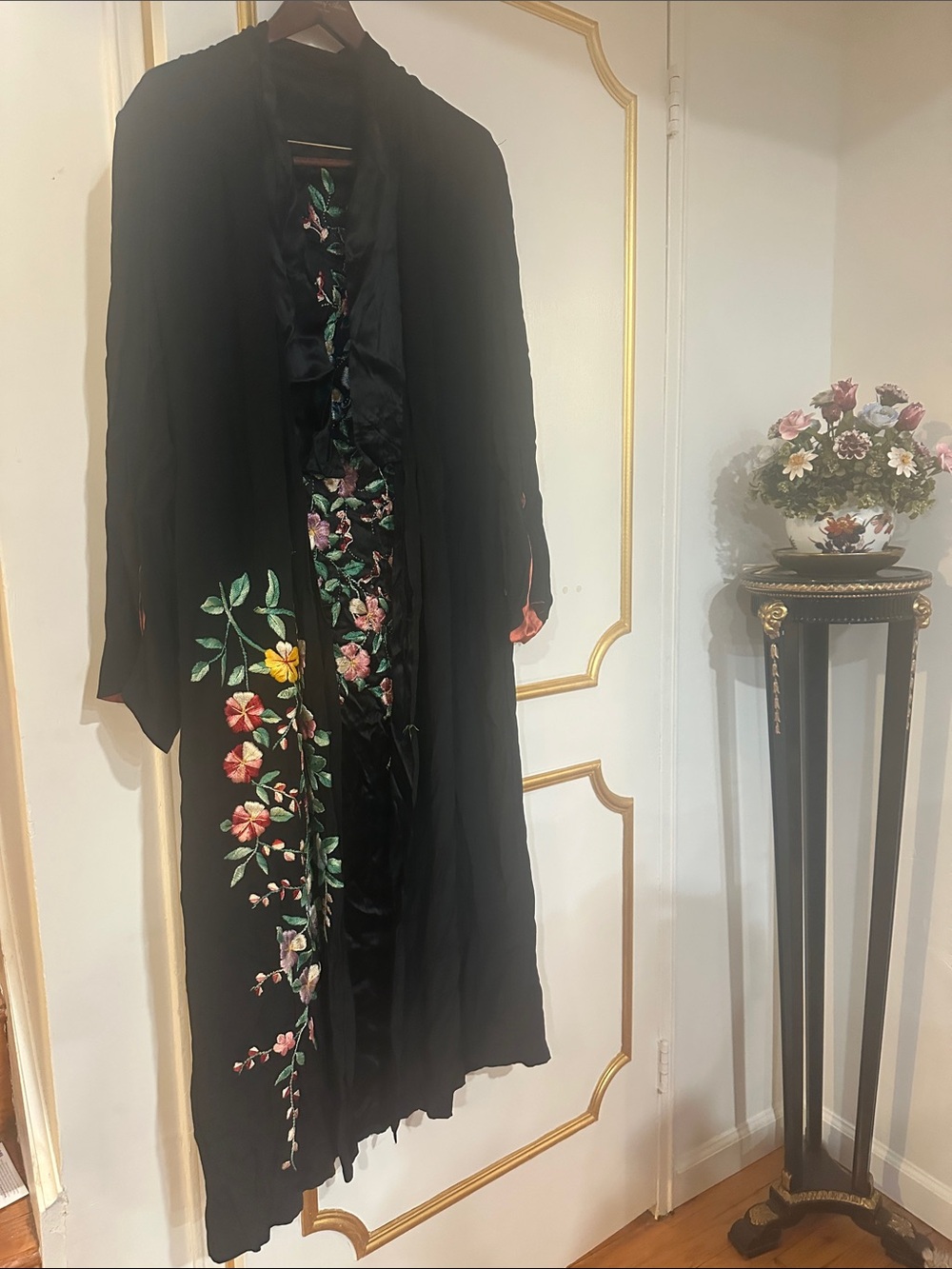 Black Embroidered Floral silk hand embroidered robe